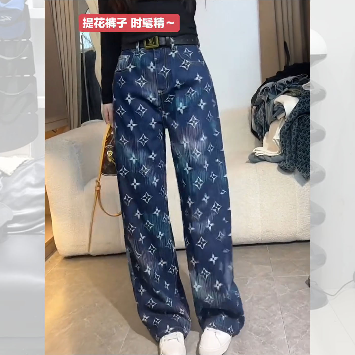 复古水洗刺绣提花牛仔裤女秋季