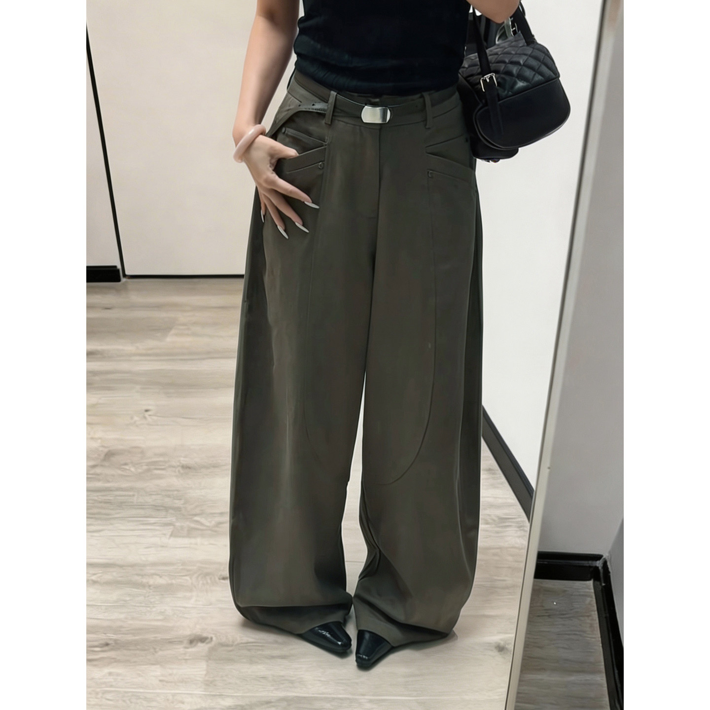 棕咖色韩版高腰阔腿休闲裤女