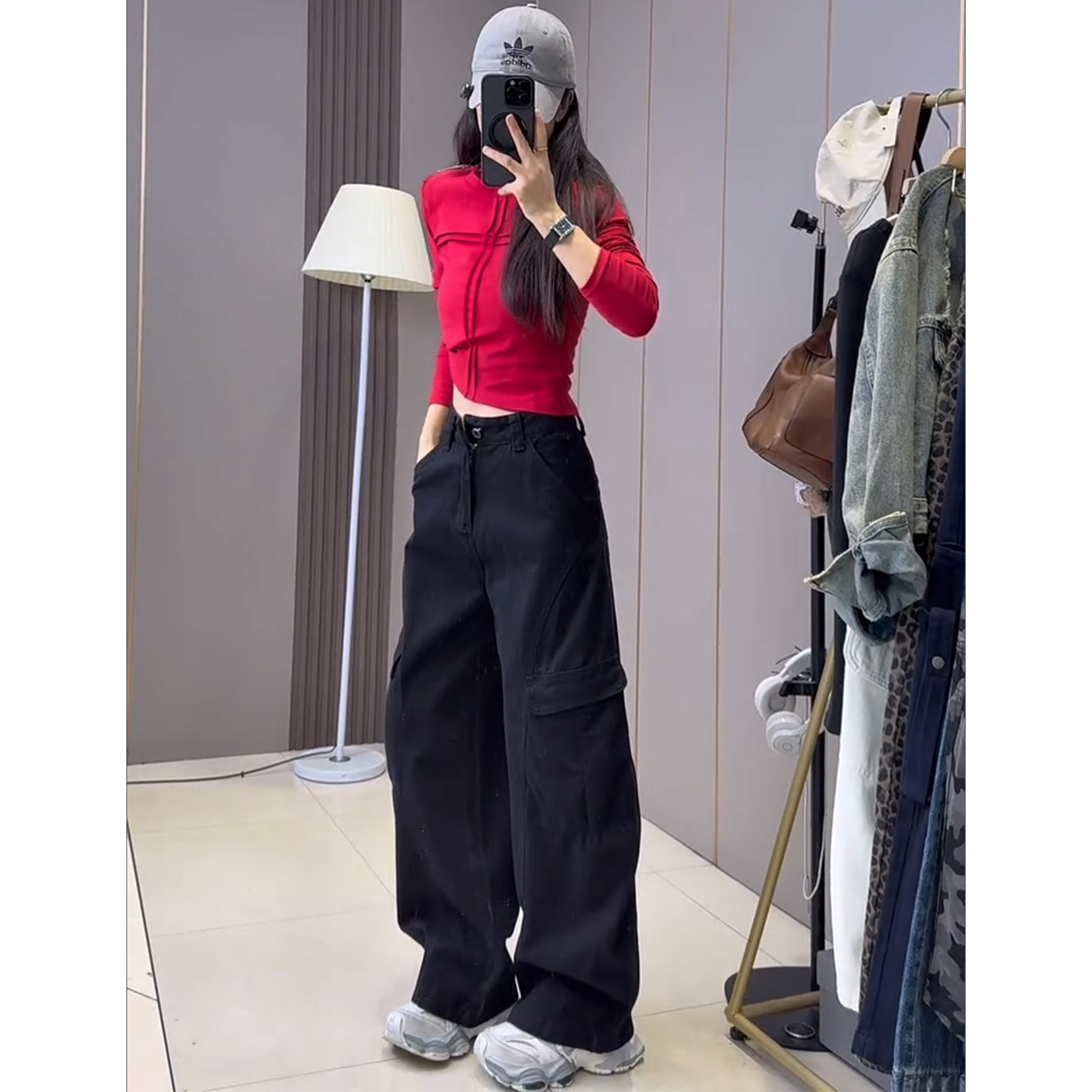 黑色美式工装牛仔裤女秋季