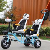 进口儿童手推车双胞胎婴儿推车可躺可坐三轮脚踏车轻便双座1 6岁
