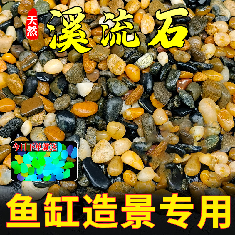 天然溪流石鱼缸底砂造景乌龟缸底部砂石水草装饰天然鹅卵石火山石