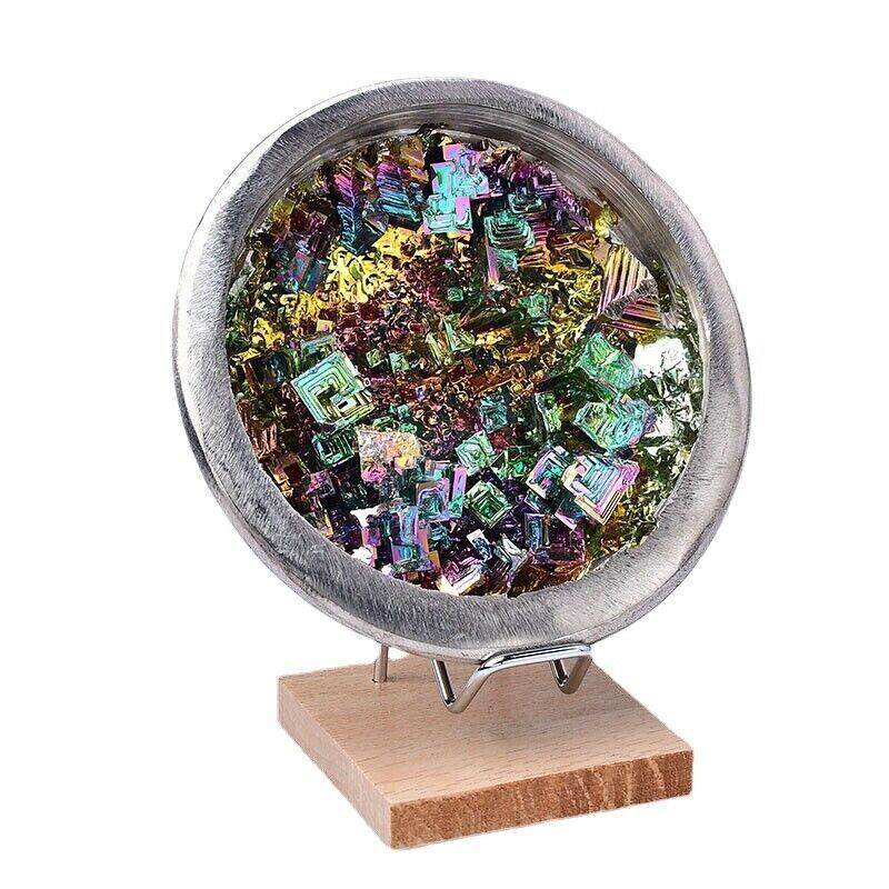 铋矿聚宝盆摆件天然矿物带边铋矿碗铋晶体带底座铋矿厂家