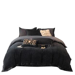 轻奢高端牛奶绒千鸟格250克双面绒四件套全消光冬季被套加绒款