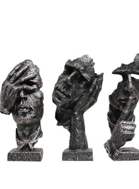 家居客厅工艺品酒柜装饰复北件摆欧品古桌面沉默是金创意现代摆设