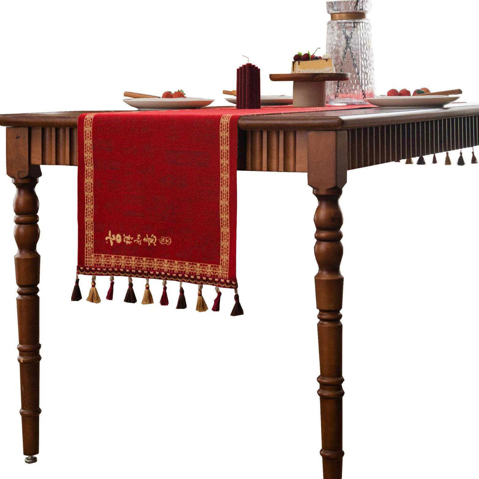 红色桌旗祈福葫芦过年餐桌布艺新年茶几床旗工厂直供