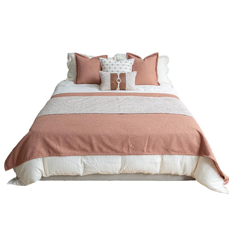 自然侘寂件风民宿软装床间旗床尾巾高级样板抱枕搭毯床装上饰1XNG