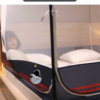 宝宝防摔蚊帐家用T型三开门拉链蒙古包加厚加密回底床笠式1.8m床