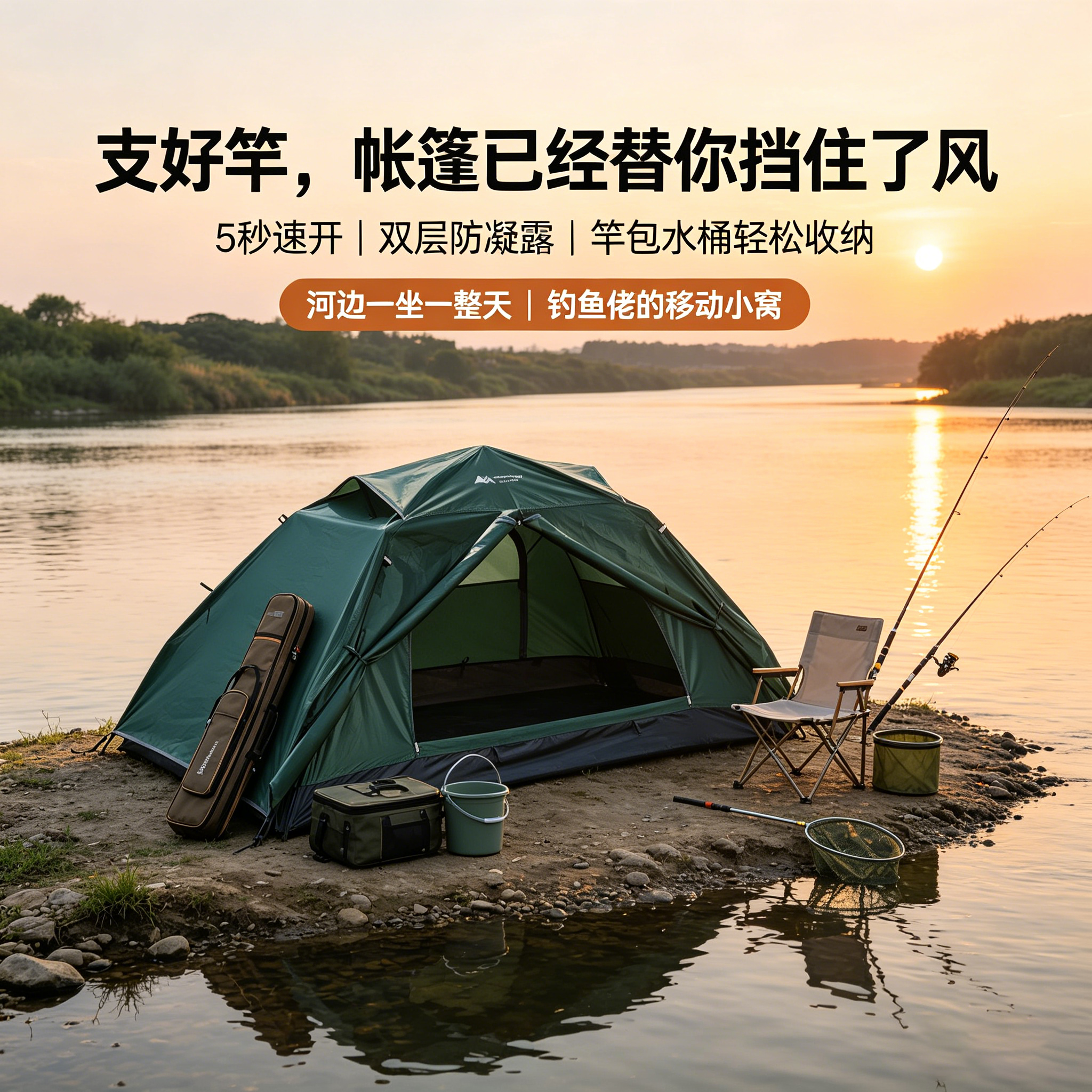 单人帐篷1人户外折叠便携式全自动双层防暴雨防水专业露营过夜