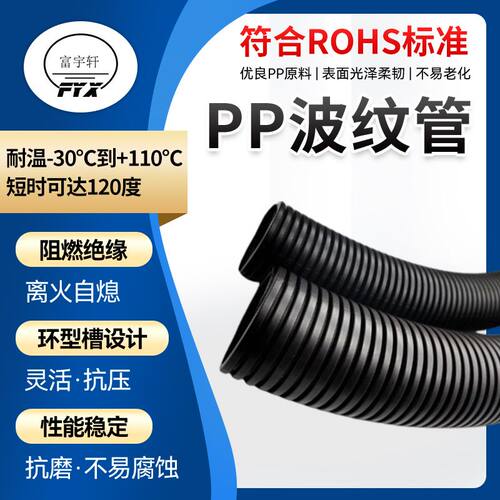 PP阻燃塑料波纹管AD15.8可开口电线套管汽车线束穿线软管PP阻燃