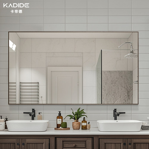 极简实木贴皮铝框长方形浴室镜