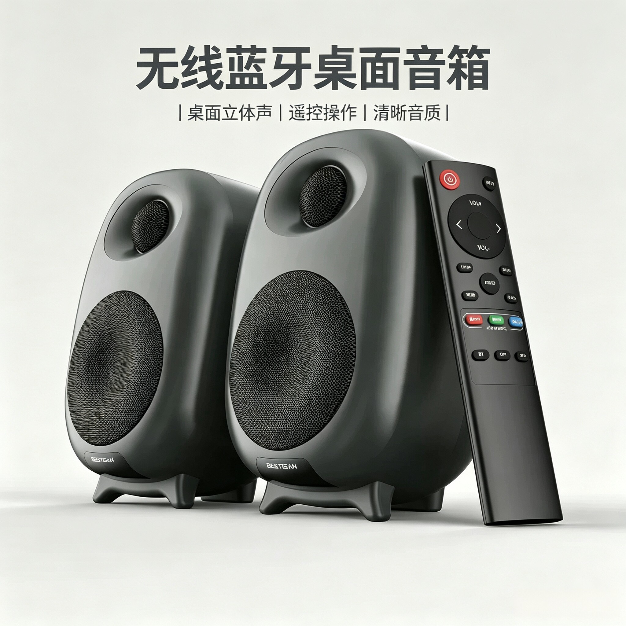 桌面蓝牙遥控音箱 多设备兼容家用桌面立体声书架音响 有源二分频