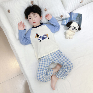 空调服套装 家居服宝宝儿童小男孩长袖 纯棉春秋季 男童睡衣2025新款