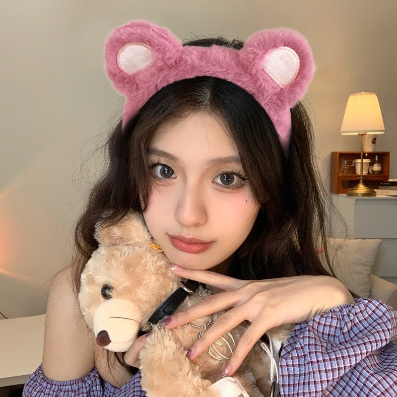 洗脸专用发箍女可爱毛绒青蛙头箍草莓熊网红2023新款吸水神器手带