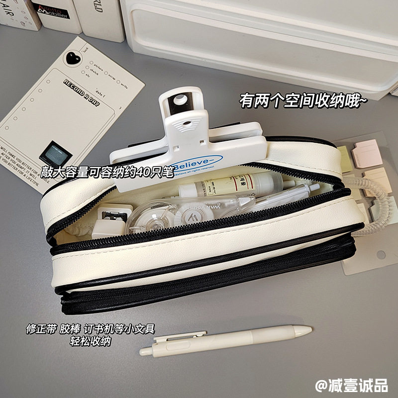 韩国角落皮质可视窗笔袋简约初高中生化妆收纳包2023新款