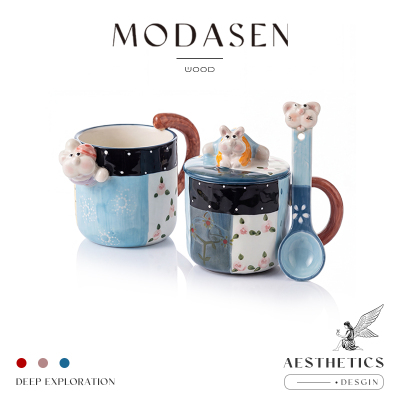 MODASEN立体手绘卡通陶瓷马克杯