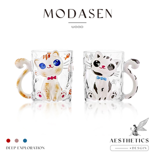 MODASEN AHDN创意卡通玻璃咖啡杯家用马克杯水杯饮料杯礼物 萌猫