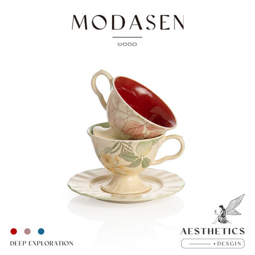 MODASEN高颜值花卉陶瓷咖啡杯碟