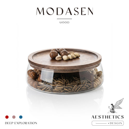 MODASEN相思木玻璃干果盘带盖