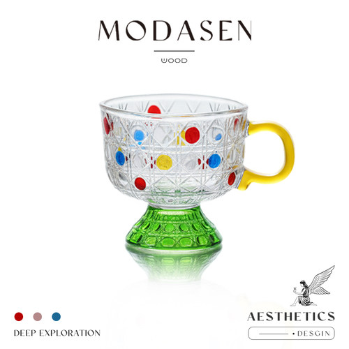 MODASEN创意彩绘矮脚玻璃四方杯