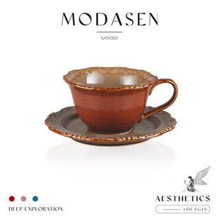 MODASEN丨浮游 FSPA欧式简约陶瓷咖啡杯碟浮雕家用办公下午茶杯子