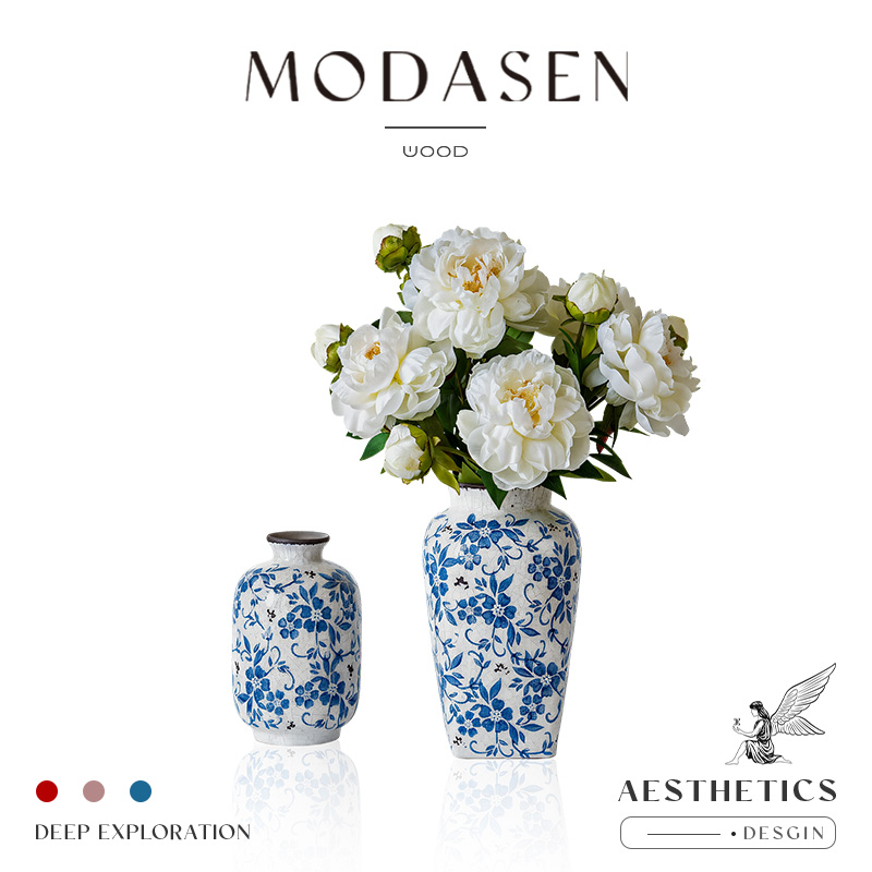 MODASEN复古冰裂青花瓷花瓶摆件