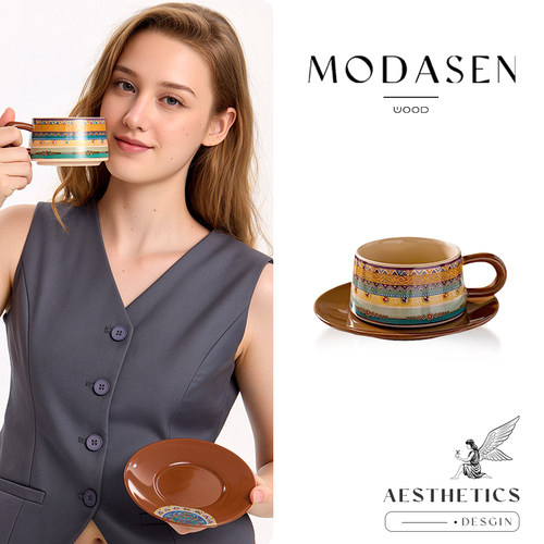 MODASEN丨藏风 DJUS美式复古陶瓷咖啡杯碟高颜值拿铁杯下午茶杯子