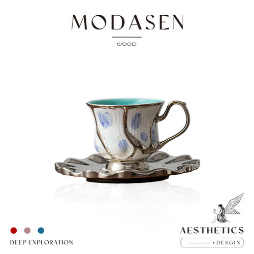 MODASEN电镀防木柄陶瓷咖啡杯碟