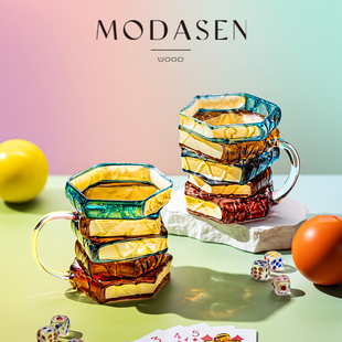 MODASEN SHLK北欧彩绘书籍玻璃马克杯创意水杯牛奶杯子礼物 书折