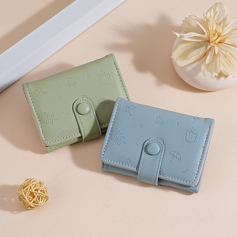钱包女短款2026新款可爱卡通印花小清新三折皮夹防消磁学生零钱包