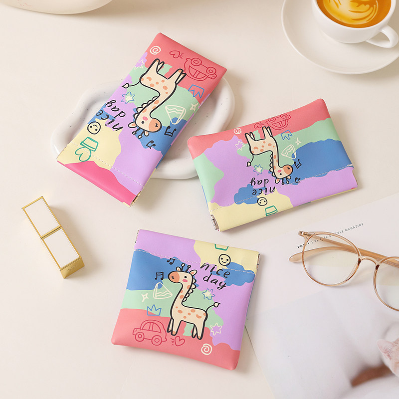 涂鸦小鹿弹片收纳包自动闭合卡通可爱有线耳机数据线随身便携袋子