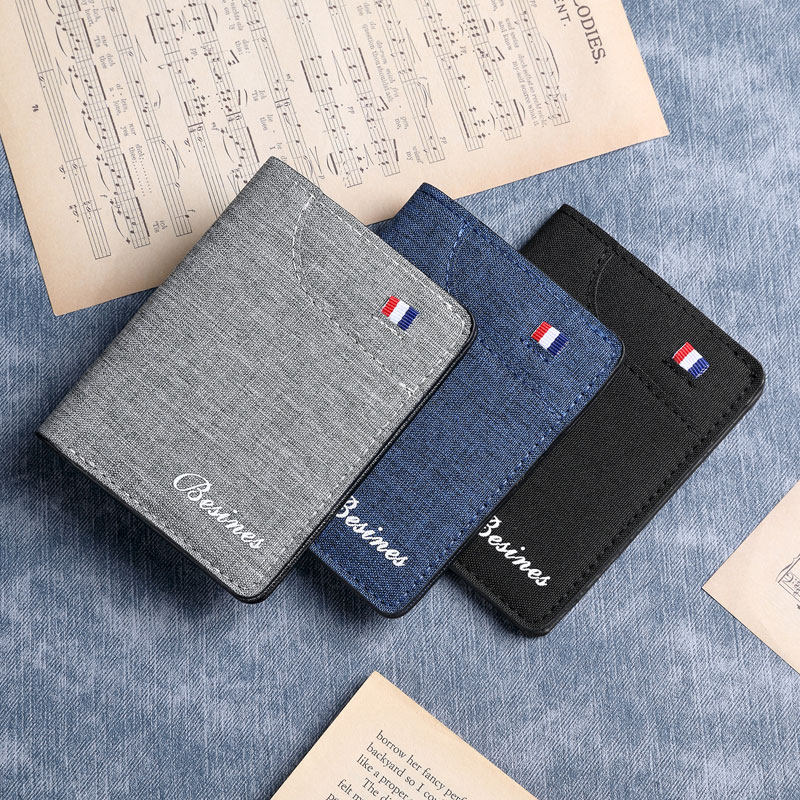 帆布超薄迷你短款小钱包男士驾驶证卡包一体小巧简约学生薄款钱夹