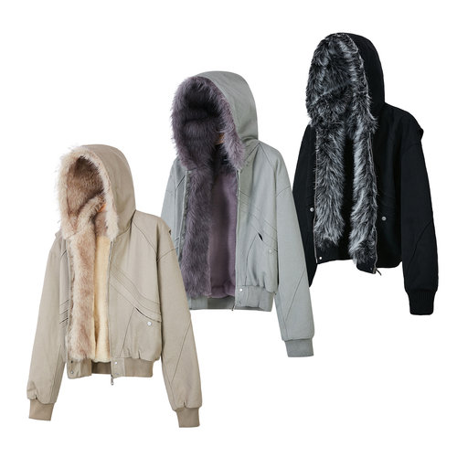 新时代OG座山雕毛领连帽棉服帆布外套男女加厚保暖cleanfit夹克