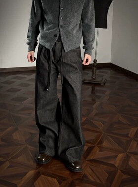 新时代OG老钱风剑道双褶原牛13盎司A字cleanfit宽松固色牛仔裤子