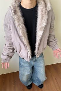 新时代OG座山雕毛领重磅夹克外套短宽版型连帽棉服cleanfit保暖男