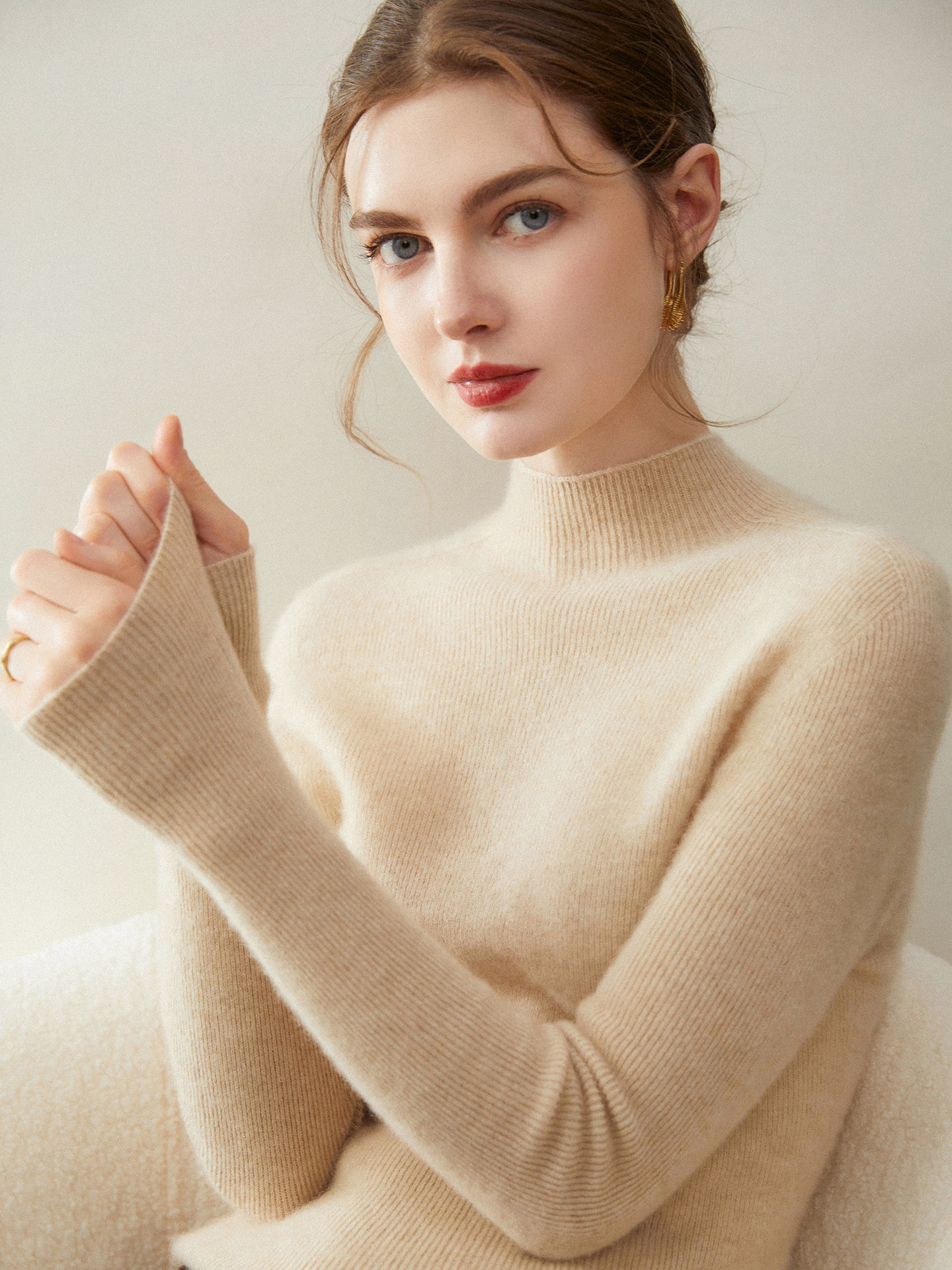 Wow~ Versatile beauty! Half high neck 100% pure cashmere sweater women's cashmere sweater knitted base layer autumn and winter