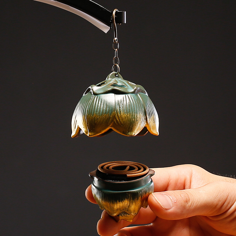 沉香倒流香摆件家用吊挂香囊球香球镂空檀香炉倒流香炉禅意香薰炉