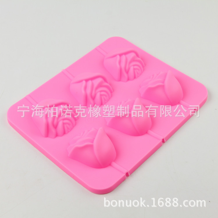 6连立体玫瑰花巧克力棒棒糖硅胶模具 糖果烘焙用品蛋糕模硅胶制品