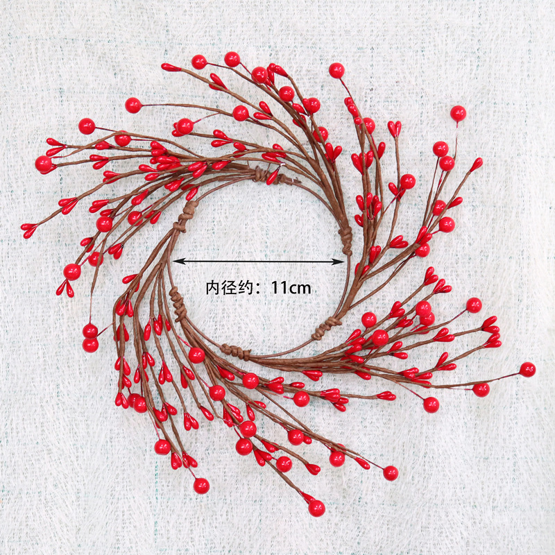 新款圣诞节红果面珠蜡烛环 万圣节独立日仿真假浆果装饰圣诞花环