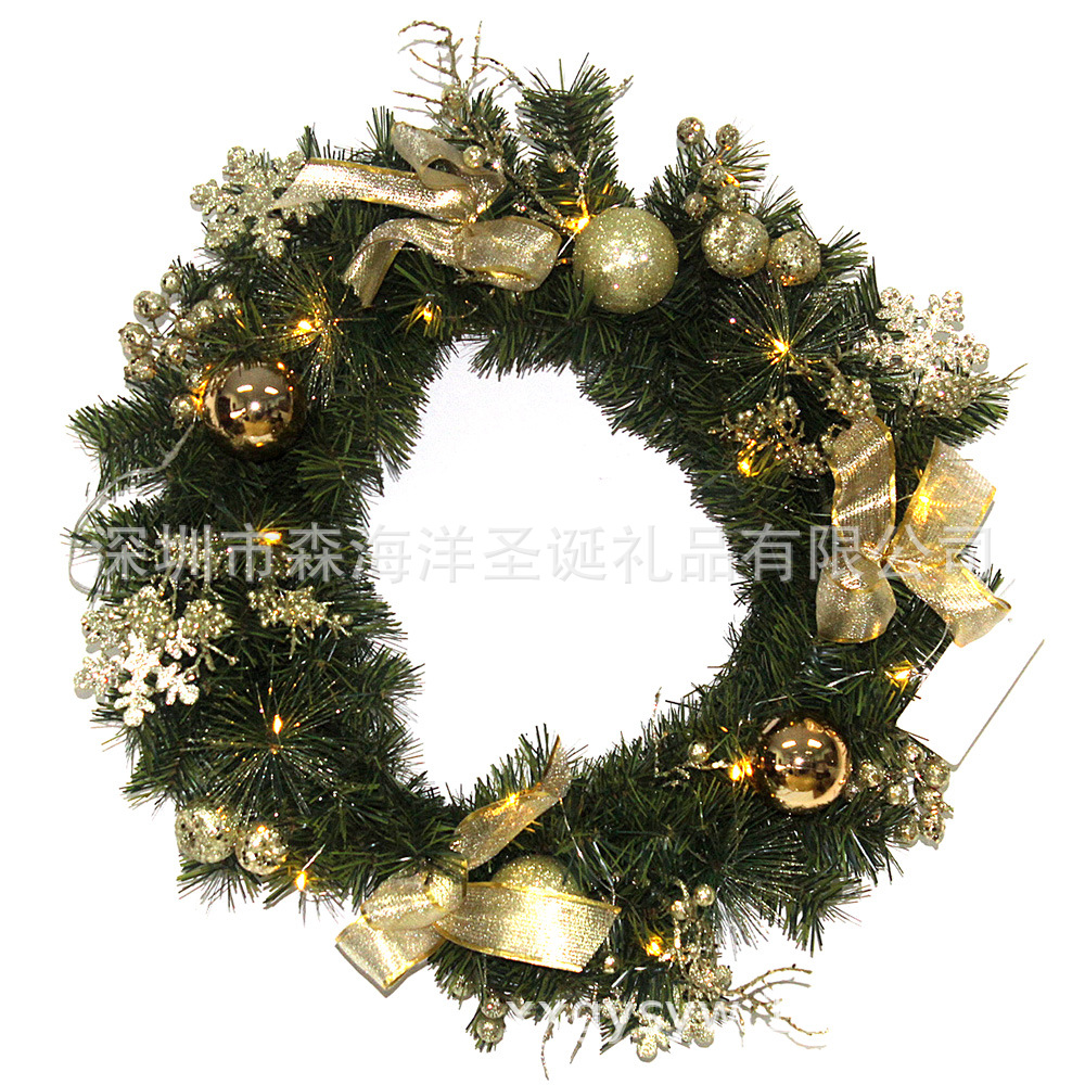 直销 热款可加灯pvc圣诞花环 门挂橱窗道具背景 圣诞树饰品