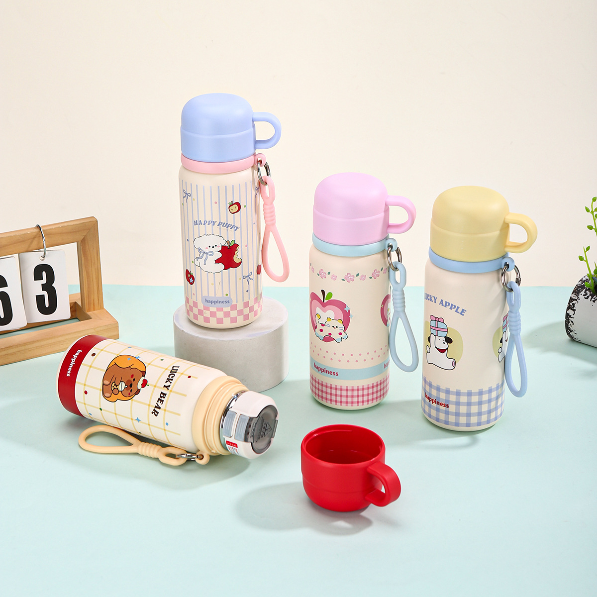 高颜值一杯三饮儿童保温杯316不锈钢吸管杯学生上学专用水杯