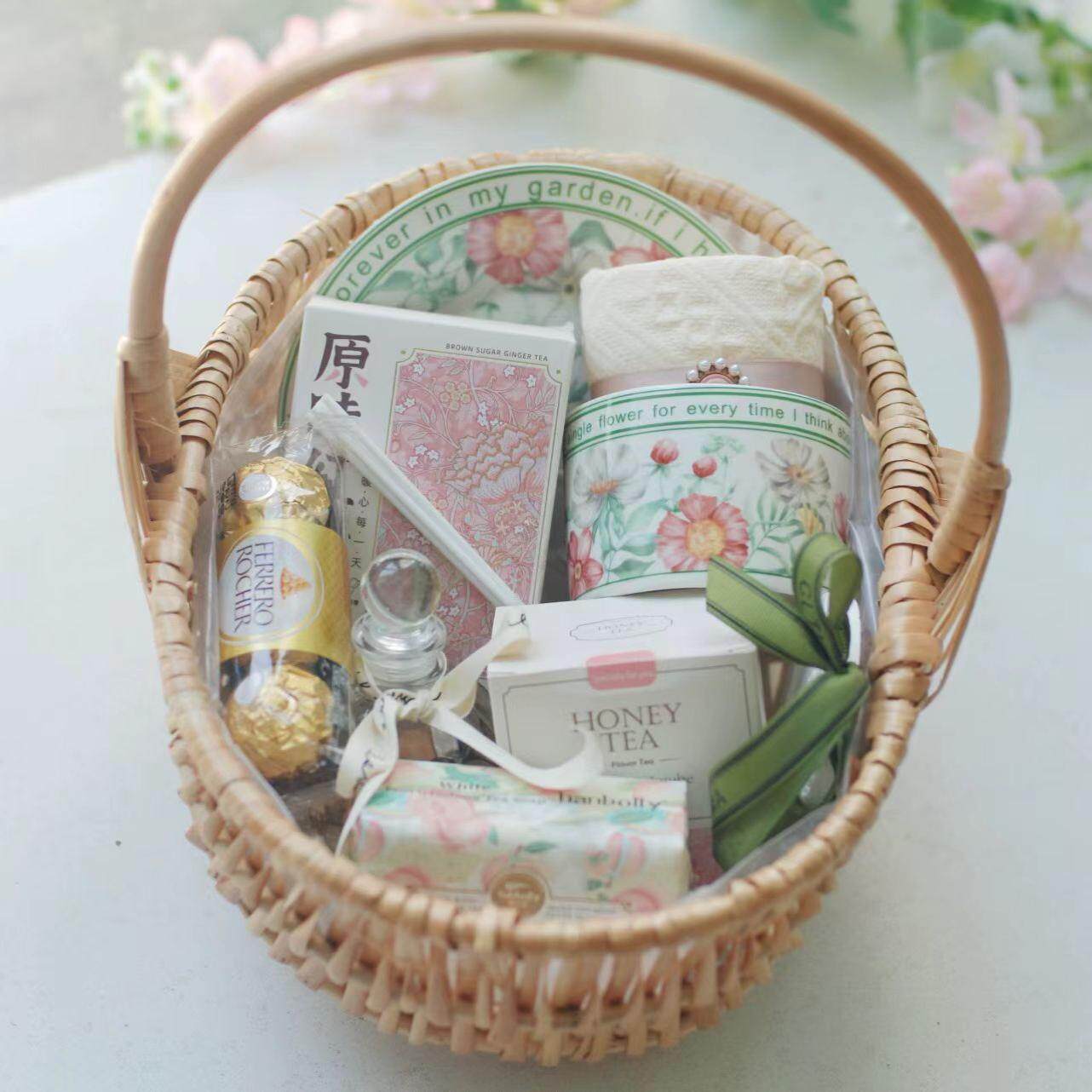 ins编织花篮柳编手提复古小花蓝西瓜篮田园花艺鲜花插花篮子