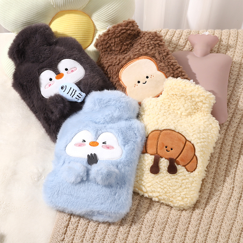 1000ml大容量注水热水袋毛绒灌水暖手宝冬季热敷可拆卸pvc暖水袋