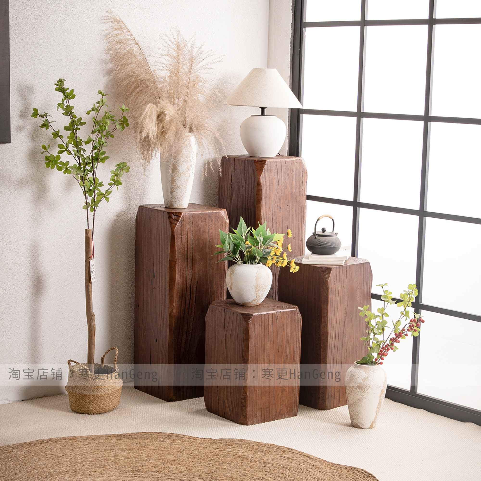 实木底座原木花架底座边几木头墩图片