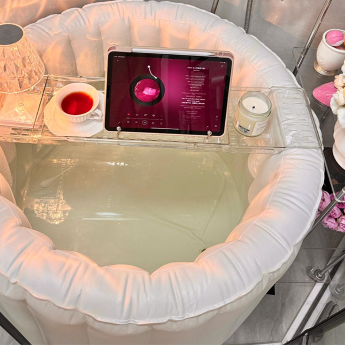 浴缸置物架高级感透明亚克力收纳架泡澡桶支架浴室架子可伸缩托盘