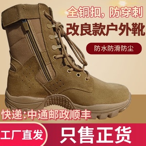 新式正版作战男训靴新款棕色侧拉链户外登山防水真牛皮女士超轻鞋