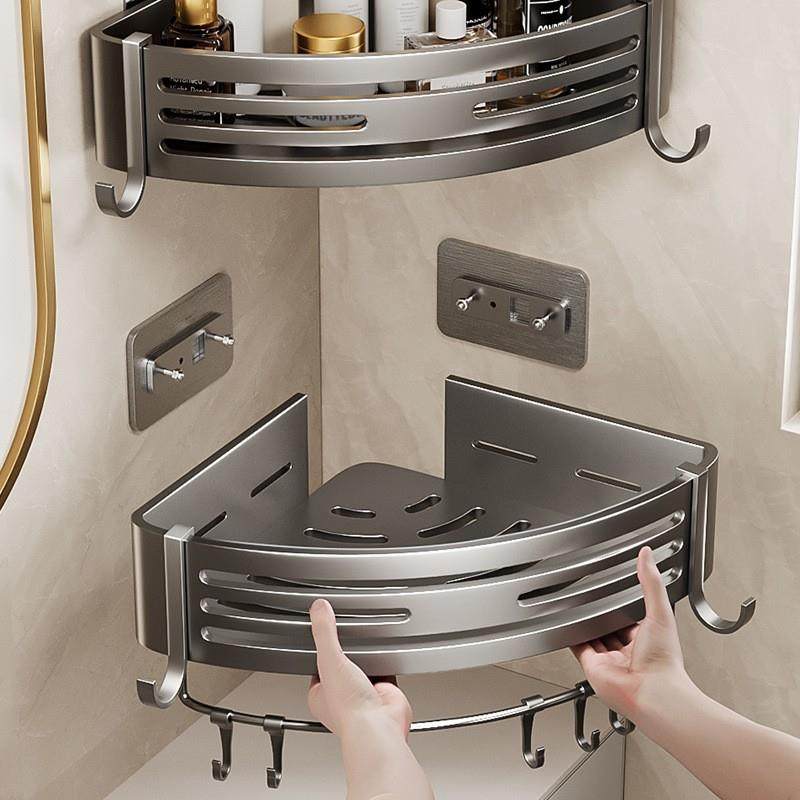 枪灰卫生间置物架浴室免打孔加高三角篮洗手间厕所墙上壁挂式收纳,家装主材,卫浴置物架,淘宝优惠券,粉丝福利购,淘宝优惠卷