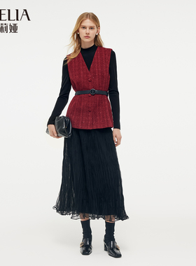 歌莉娅小香风套装（梭织马甲+针织上衣+梭织半裙+腰带）1E1RAB610
