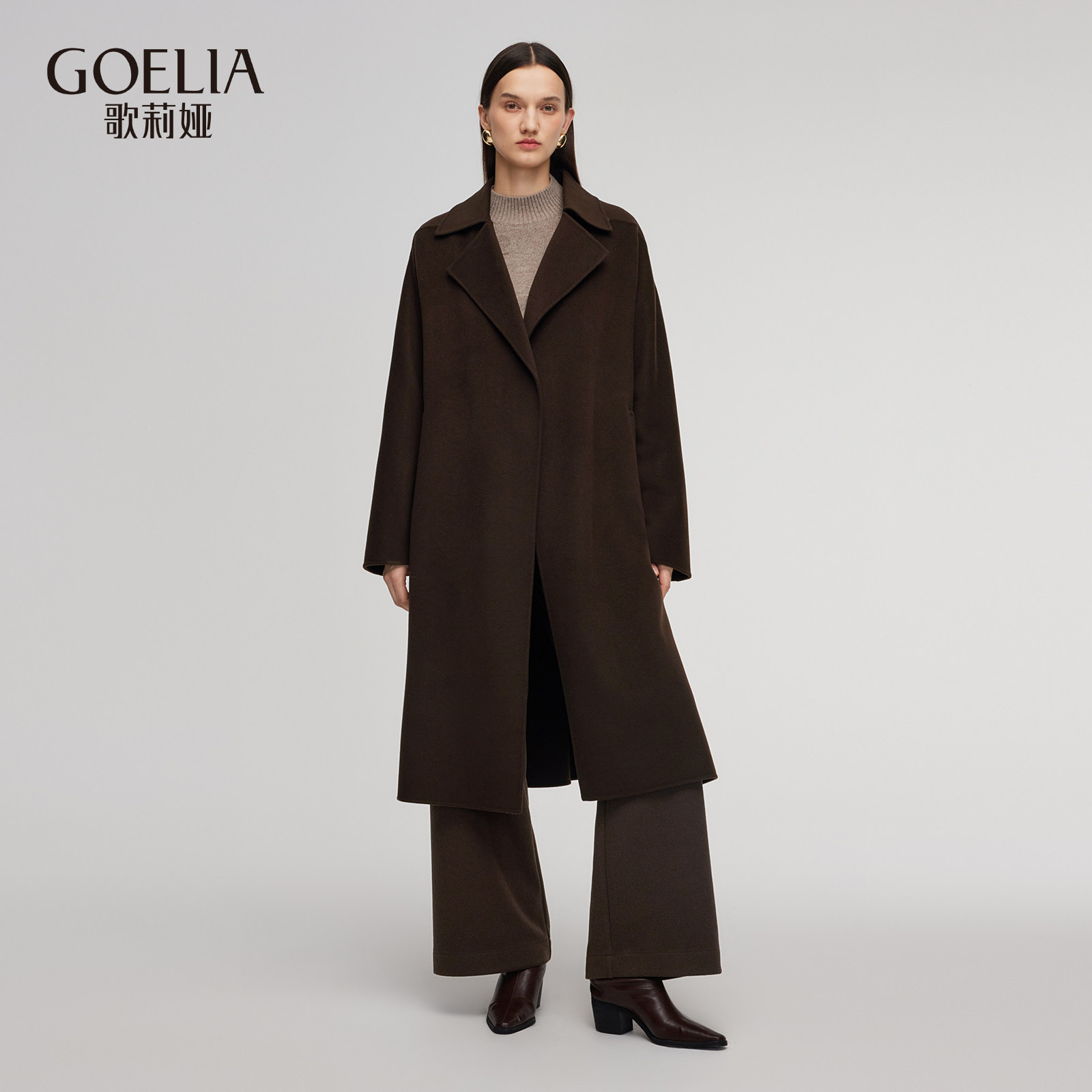 歌莉娅冬季新品全羊毛连袖长款大衣1ENL6N400