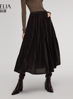 歌莉娅冬季新品丝绒伞摆长款半截裙1E3R2B23C