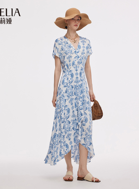 歌莉娅秋季新品印花提花V领连衣裙1E7L4K750